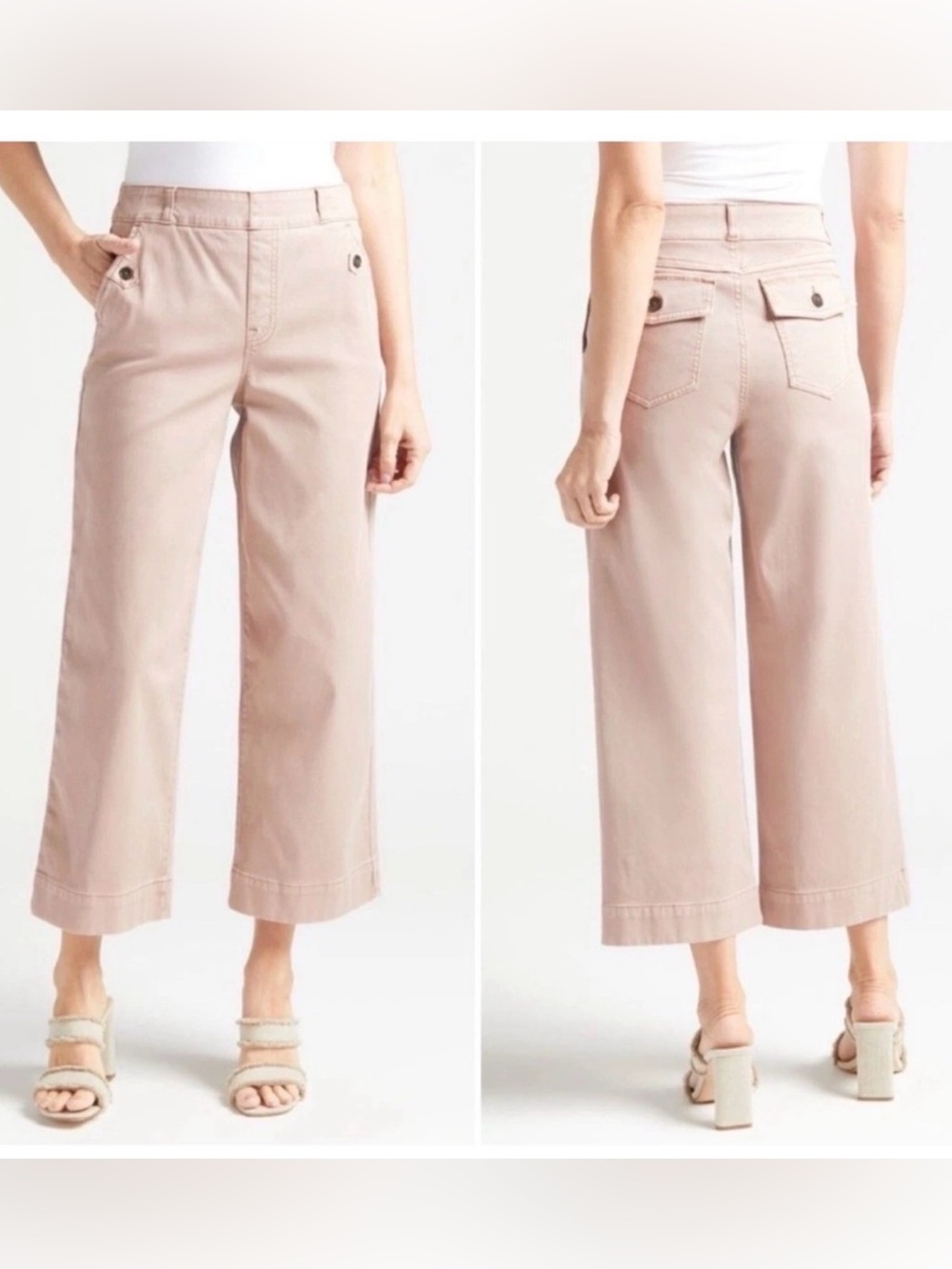 SPANX Women’s XL Stretch Twill Blush Tan Copped Wide-Leg Pants